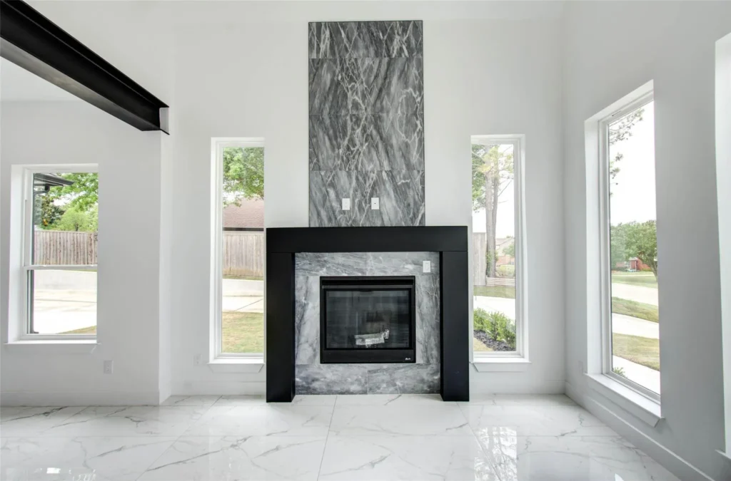 Floor-to-ceiling marble fireplace